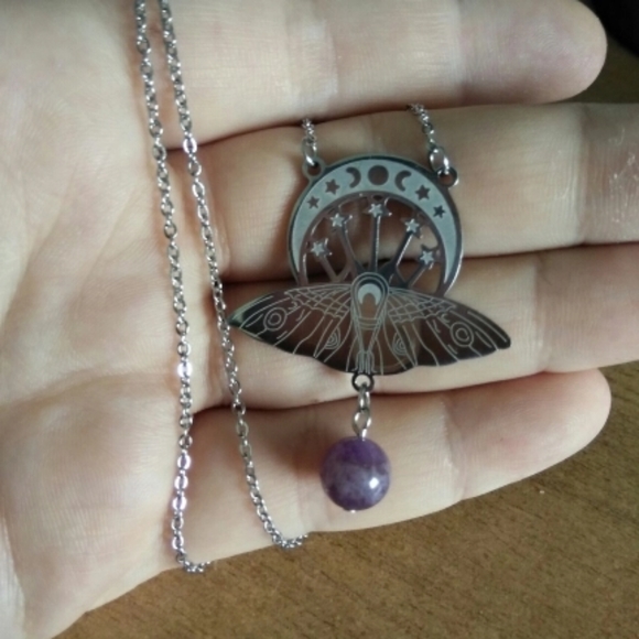 Witchcraft Crescent & Moth Pendant Necklace - Picture 10 of 16